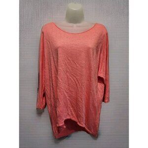 Eileen Fisher Pink 100% Linen 3/4 Dolman Sleeve Hi Low Tunic Top Sz M